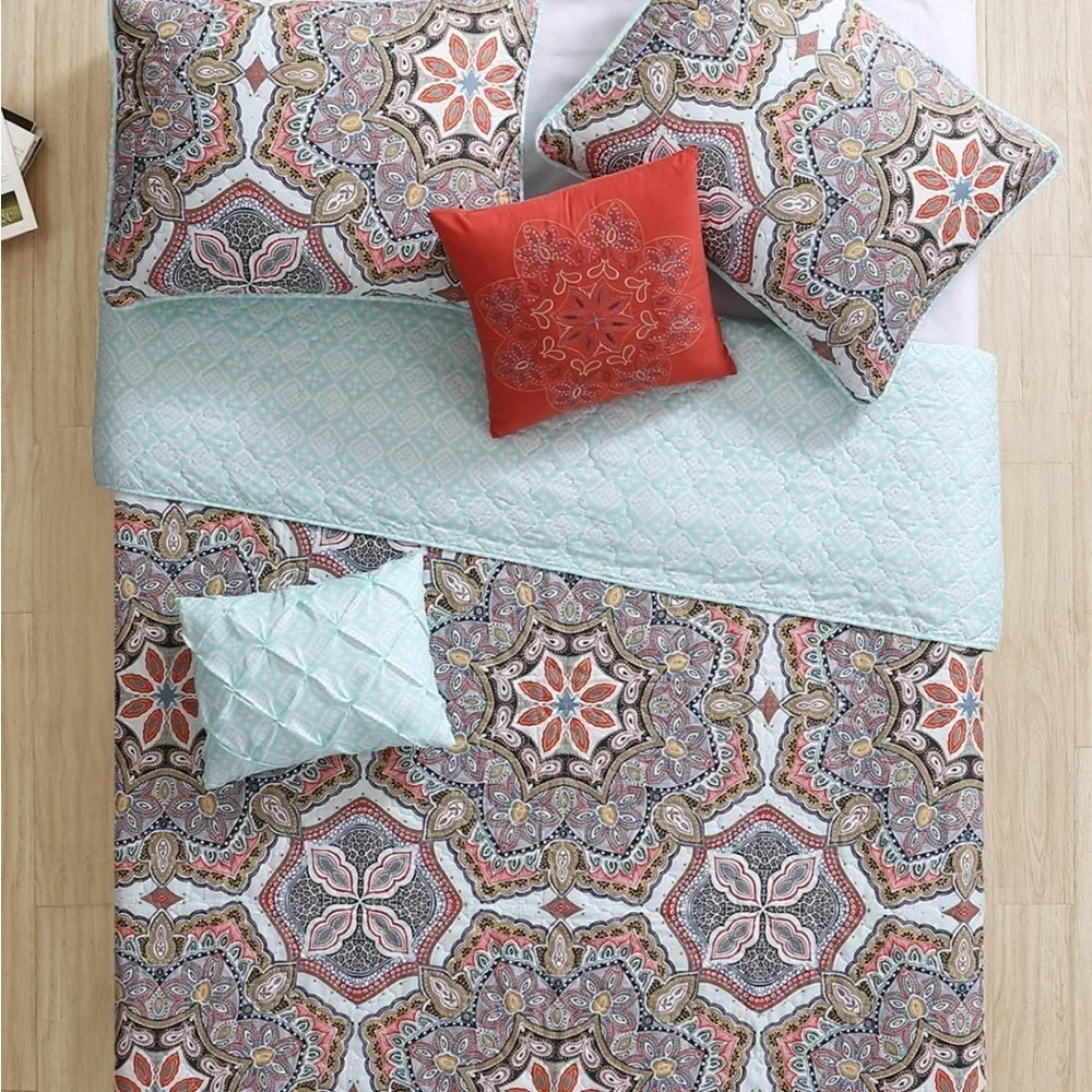Full / Queen Quilt Set 3PC Set Paisley- Teal and Multicolor